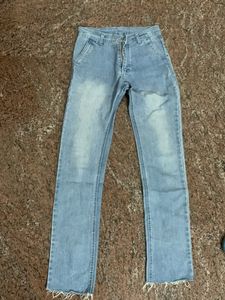 Light Wash Raw Hem Jeans