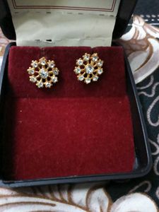 Gold Stone Work Earings Daily Wear