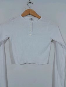 SSS White Long Sleeve Crop Top