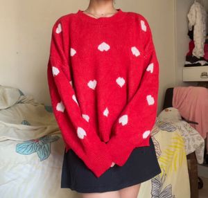 Red Heart Print Sweater