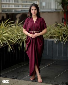 Burgundy Drape Dhoti Style Dress