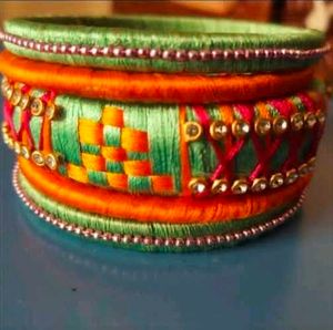 Elegant Hand Made Silk Thread Bangles And Stud Set