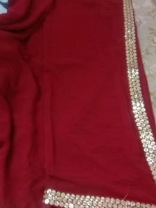 Maroon Colour Saree Golden Chamki Border
