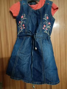 Combo of 2 Denim Frock With Orange T.Shirt