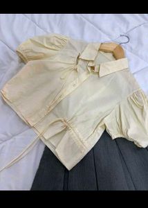 Cream Puff Sleeve Tie-Front Top