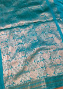 Cyan Colour Banarasi Silk Saree