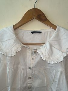 White Blouse with Ruffle Collar