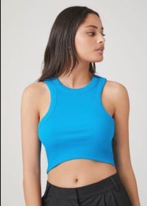 Ribbed Blue Sleeveless Crop Top