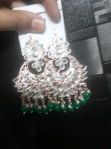 Green Heavy Earings Party Wear