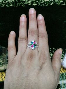 Silver Flower Gem Ring