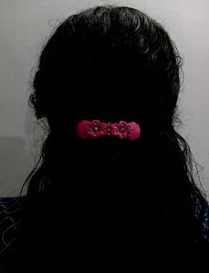 Pink Beaded Hair Clip with Black and White Accents