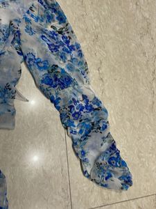 Blue Floral Sheer Top