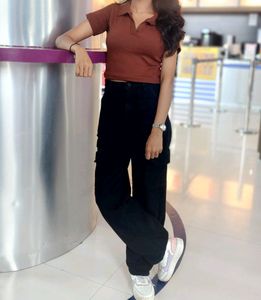 Brown Collar Crop Top