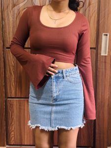 Brown Long Sleeve Crop Top