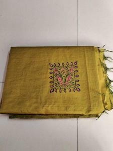 Olive Green Cotton saree