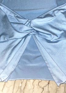 Blue Satin Silk Twist Crop Top