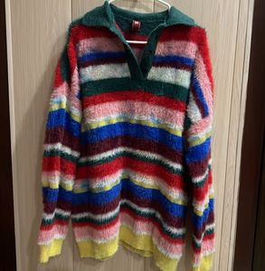 Japenese Vintage Striped Fuzzy Knit Sweater