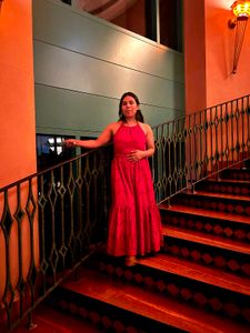 LOV Red Schiffli Detailed Cotton Tiered Dress