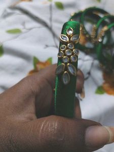 Emerald Green &amp; Gold Bangles - Set of 6