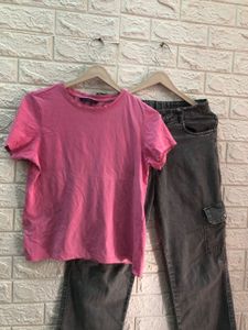 Pink shirt and grey cargo pant combo set🌈🚀🍬