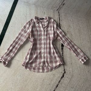 Checked Button-Down Shirt (Maroon on Off-White)