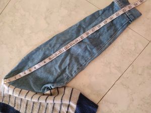 striped knit crop cardigan with denim sleeves