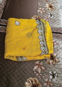 combo Purple Embroidered Blouse with saree and yel