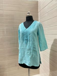 Imported Embroidered Tunic Blue Top