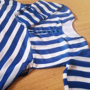 Blue With White Striped Anarkali Kurti