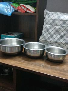 Set Of 3 Copper Botton Vessels