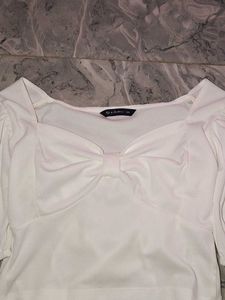 White Bow Detail Top