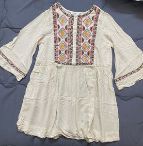 Max Off White Embroided Tunic Top With Bell Sleeve