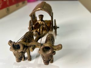 Vintage Brass Bull Cart Showpiece