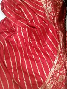 Red Saree With Stiched Blouse