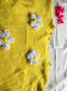 Yellow Floral Knit Sweater