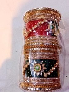 rajashthani Bridal chura Set - Red & Green