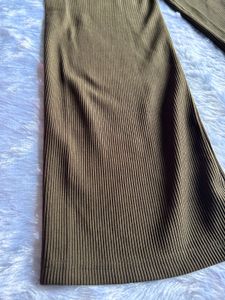 Olive Ribbed Flare Pants