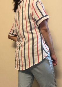 A white with colour striped shirt for women