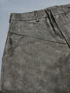 Gray Leather Textured Mens Portugese Pants