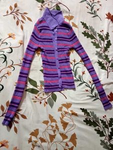 Purple Striped Cardigan