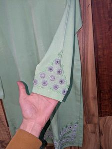 Green Frock &amp; Shalwar Set – Cotton Blend