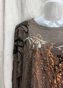 Brown Printed Long Sleeve Top
