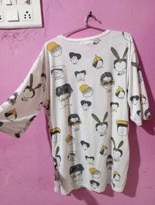 Cartoon Print Oversized Tee