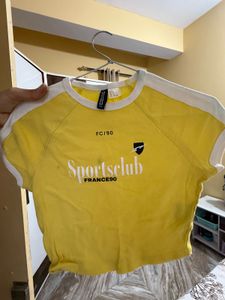 H&M Printed Crop Yellow Tee