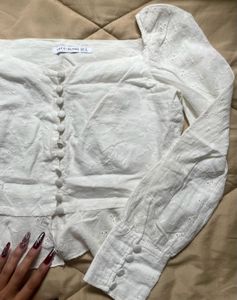 White Eyelet Embroidered Long Sleeve Top