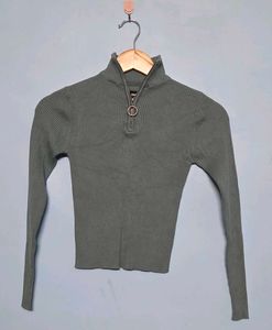 Olive Ribbed Knit Top