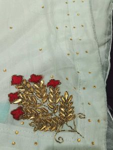 Floral Print Light Blue Saree