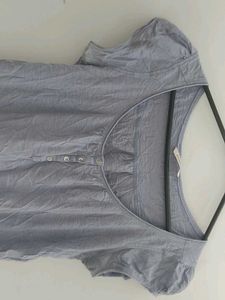 Casual Light Blue Button-Up T-Shirt