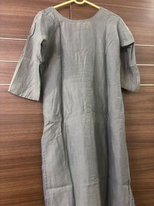 Grey Art Silk Embroidered Kurti With Dupatta