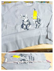 Gray Cat Print Sweatshirt